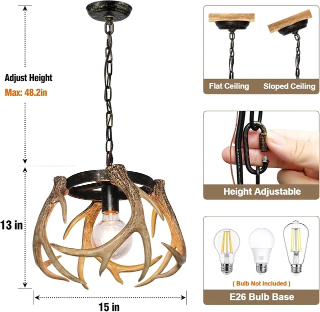 Alt view image 4 of 6 - Rustic Antler Chandelier Lighting with Resin 4 Antlers for Dining Room