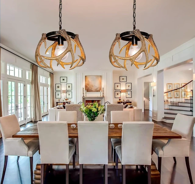 Alt view image 6 of 6 - Rustic Antler Chandelier Lighting with Resin 4 Antlers for Dining Room