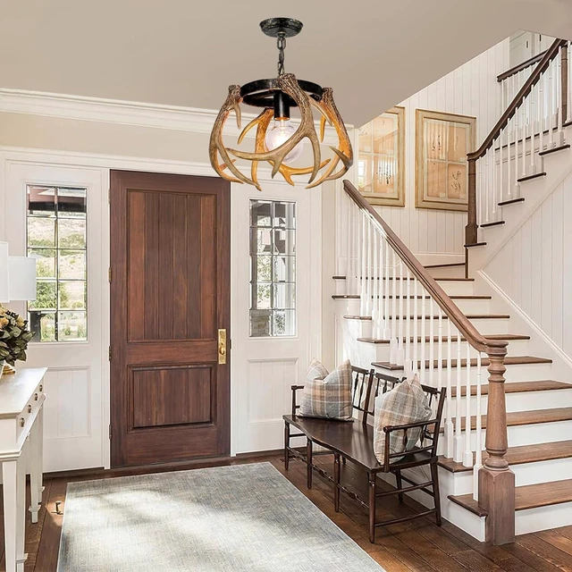 Alt view image 5 of 6 - Rustic Antler Chandelier Lighting with Resin 4 Antlers for Dining Room