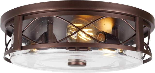 Main image of 16 Inch Large Flush Mount Ceiling Light with Seeded Glass, 3-Light Bronze Round Ceiling Lamp, Modern Farmhouse Indoor Outdoor Ceiling Lighting for Kitchen Bedroom Living Dining Room