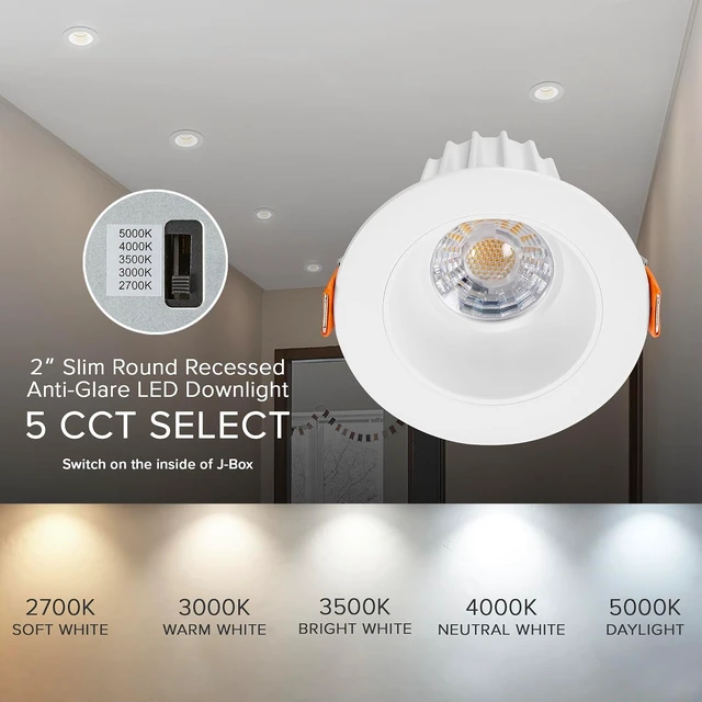 Alt view image 7 of 7 - Maxxima 2" Recessed Anti-Glare LED Downlight, White, 600 Lumens, 5 CCT