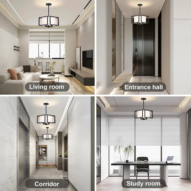 Alt view image 4 of 7 - FRIDEKO HOME Flush Mount Ceiling Light Fixture - 3-Light Modern Semi Flush Mount Ceiling Light with Fabric Shade Black Metal Frame Drum Ceiling Lights for Bedroom Hallway Kitchen Living Room Entryway