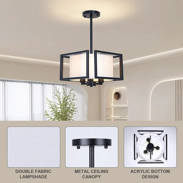 Alt view image 5 of 7 - FRIDEKO HOME Flush Mount Ceiling Light Fixture - 3-Light Modern Semi Flush Mount Ceiling Light with Fabric Shade Black Metal Frame Drum Ceiling Lights for Bedroom Hallway Kitchen Living Room Entryway