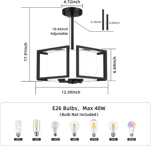 Alt view image 6 of 7 - FRIDEKO HOME Flush Mount Ceiling Light Fixture - 3-Light Modern Semi Flush Mount Ceiling Light with Fabric Shade Black Metal Frame Drum Ceiling Lights for Bedroom Hallway Kitchen Living Room Entryway