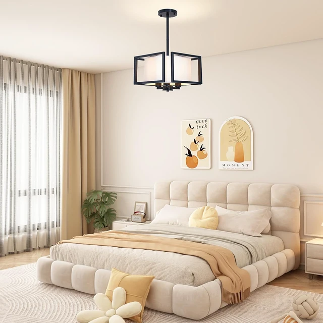 Alt view image 2 of 7 - FRIDEKO HOME Flush Mount Ceiling Light Fixture - 3-Light Modern Semi Flush Mount Ceiling Light with Fabric Shade Black Metal Frame Drum Ceiling Lights for Bedroom Hallway Kitchen Living Room Entryway
