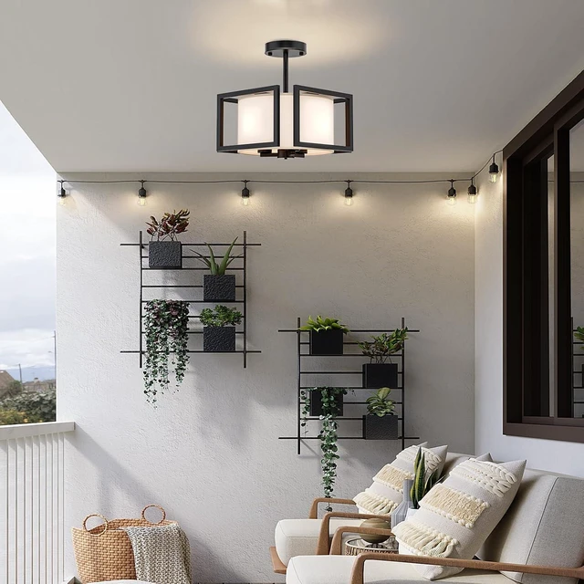 Alt view image 7 of 7 - FRIDEKO HOME Flush Mount Ceiling Light Fixture - 3-Light Modern Semi Flush Mount Ceiling Light with Fabric Shade Black Metal Frame Drum Ceiling Lights for Bedroom Hallway Kitchen Living Room Entryway