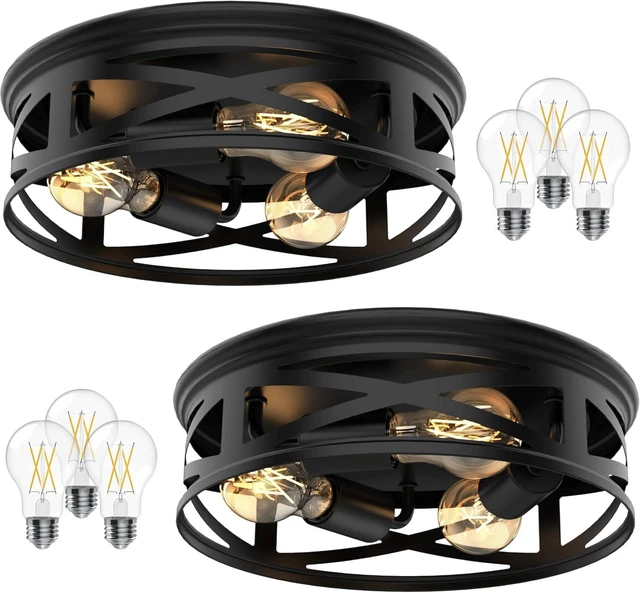 Main image of Sunco 2 Pack Farmhouse 3-Light Flush Mount Ceiling Fixtures, E26 Base
