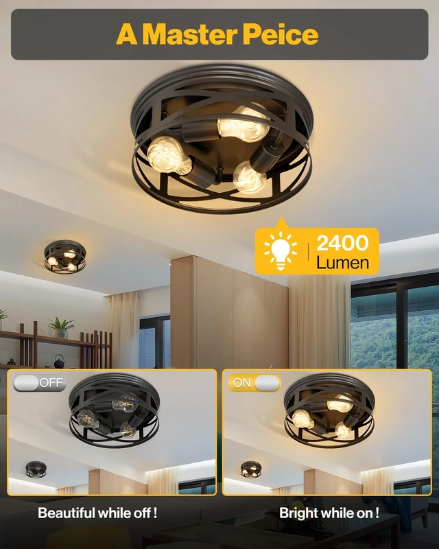 Alt view image 2 of 7 - Sunco 2 Pack Farmhouse 3-Light Flush Mount Ceiling Fixtures, E26 Base