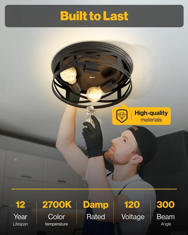 Alt view image 5 of 7 - Sunco 2 Pack Farmhouse 3-Light Flush Mount Ceiling Fixtures, E26 Base