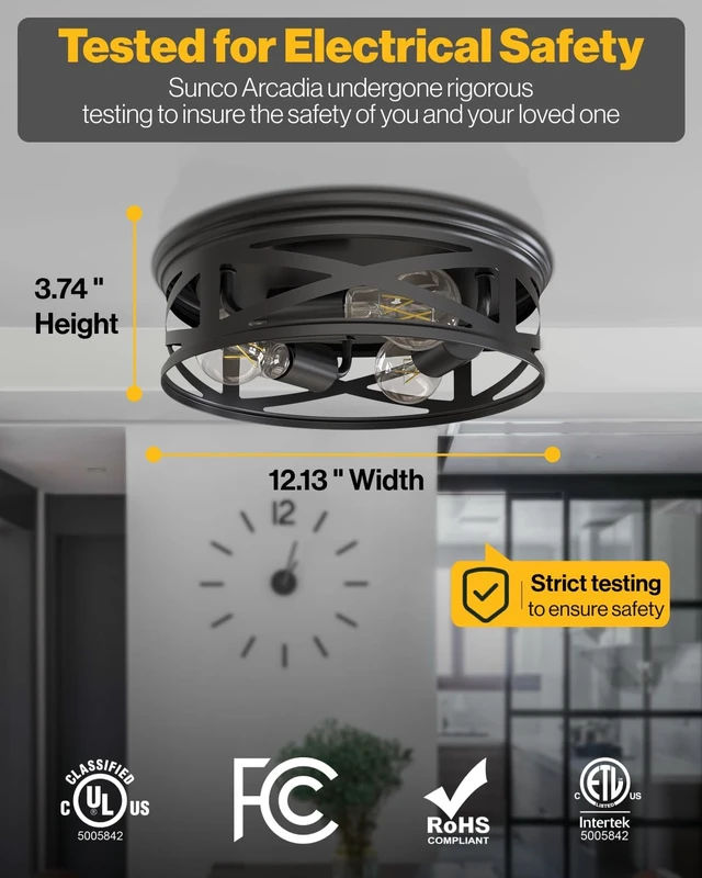 Alt view image 6 of 7 - Sunco 2 Pack Farmhouse 3-Light Flush Mount Ceiling Fixtures, E26 Base