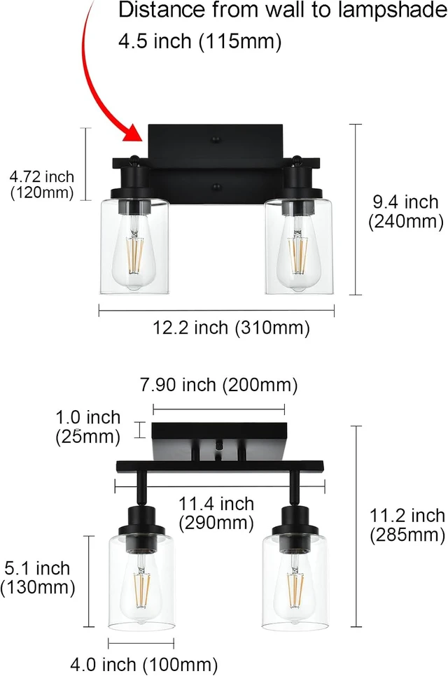 Alt view image 5 of 7 - MELUCEE 2 Light Wall Scone Spotlight Semi Flush Mount Ceiling Light