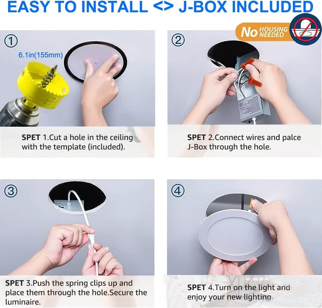 Alt view image 4 of 7 - 24Pack 6 inch led recessed Light with Junction Box,Can Lights,12W LED Lights,110W Eqv,LED Ceiling Light,Can-Killer Downlight 1050LM High Brightness recessed Lighting(6500K, 6Inch-24Pack)