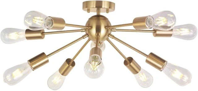 Main image of Modern Sputnik Chandelier Lighting 10 Lights Brushed Brass Semi Flush Mount Ceiling Light Gold Mid Century Pendant Lighting By BONLICHT