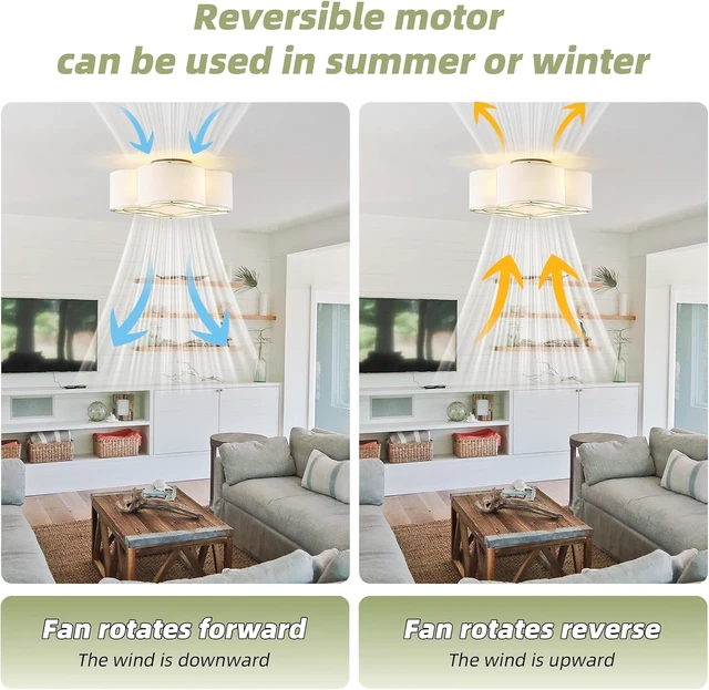 Alt view image 4 of 7 - Caged Ceiling Fan with Light, Boho Flush Mount Ceiling Fan with Lights Remote Control, Rattan with 6 Speeds for Bedroom, Living Room, Foyer, Nursery