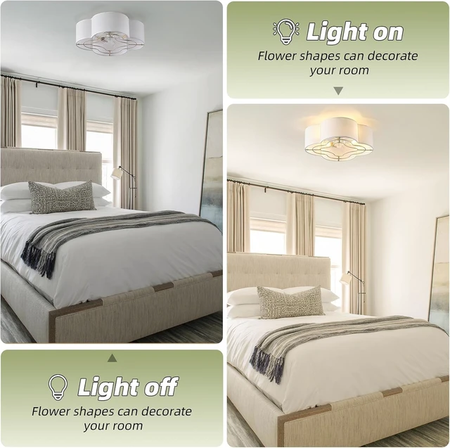 Alt view image 6 of 7 - Caged Ceiling Fan with Light, Boho Flush Mount Ceiling Fan with Lights Remote Control, Rattan with 6 Speeds for Bedroom, Living Room, Foyer, Nursery