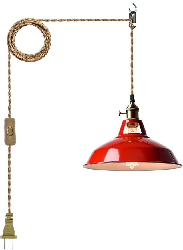 Main image of YUBOLE Plug-in Pendant Light Vintage Red Barn Shade-10.06" W with Switch