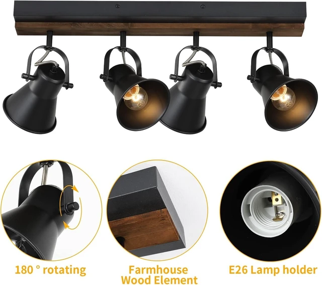 Alt view image 2 of 7 - KEESFU 4-Light Track Lighting Kit,Black Semi Flush Mount Ceiling Light with 4 Rotatable Light Heads,Modern Farmhouse Lighting for Livingroom,Bedroom,Hallway,Art Wall,Bathroom,Kitchen.(4-Light)