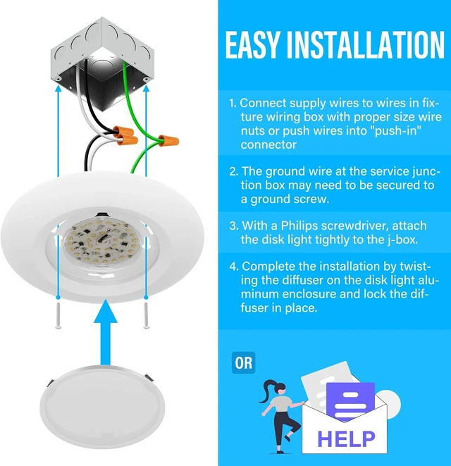 Alt view image 6 of 6 - ZAGO 20 Packs 6 Inch LED Disk Light Surface Mount Low Profile Recessed Retrofit Ceiling Fixture for J Box, Dimmable, 15W=75W, 980LM, 5000K Daylight White, CRI>80, ETL Listed, Wet Location