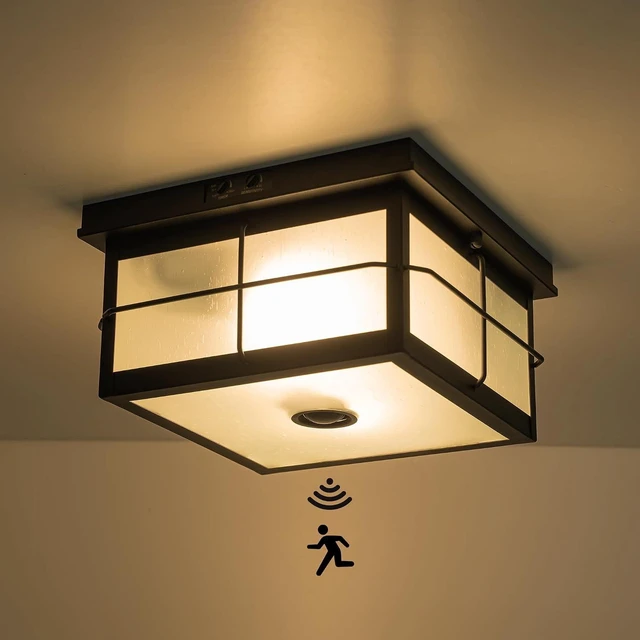 Main image of Motion Sensor Outdoor Ceiling Light, Flush Mount Ceiling Light Fixture with Adjustable Sensor 2-Light Black Outdoor Light Fixture Ceiling Mount with Frosted Glass for Porch