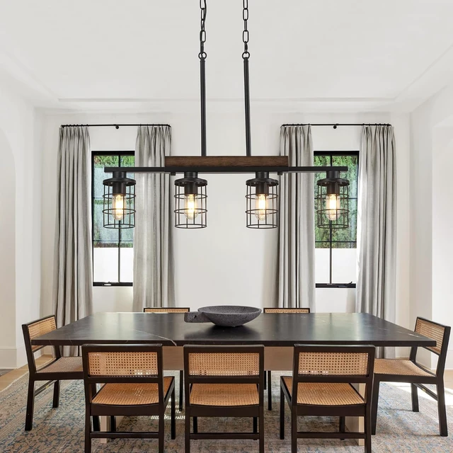 Alt view image 2 of 6 - LmnLvn 4-Light Farmhouse Kitchen Light Fixture, Rustic Wood & Metal Cage