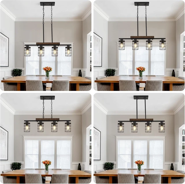 Alt view image 6 of 6 - LmnLvn 4-Light Farmhouse Kitchen Light Fixture, Rustic Wood & Metal Cage