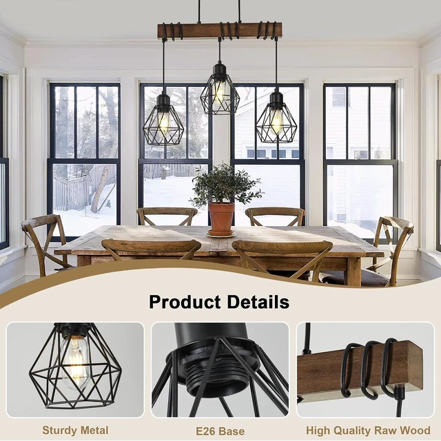 Alt view image 3 of 7 - Farmhouse Dining Room Light Fixture,20" Kitchen Island Chandelier