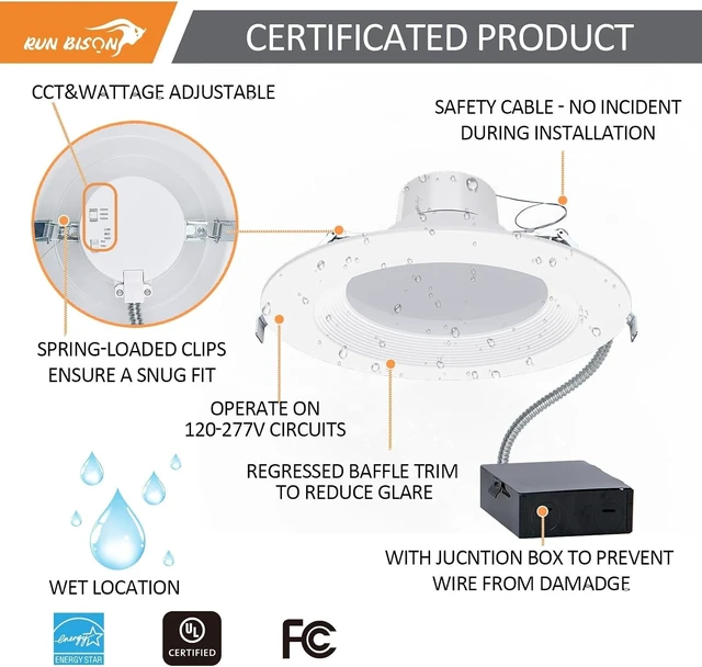 Alt view image 3 of 7 - 8 Inch Recessed LED Commercial Downlight with J-Box, 120-277V