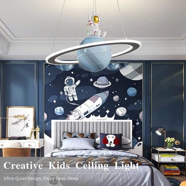 Alt view image 2 of 7 - O'NEELDY Astronaut Chandelier, 19'' 40W LED Pendant Light for Kids Room
