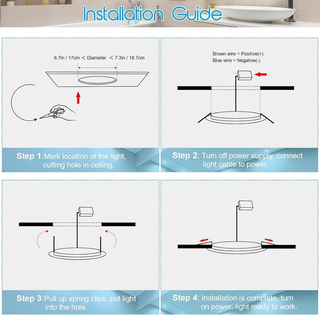 Alt view image 6 of 7 - 7 Inch Ultra-Thin LED Recessed Ceiling Light , 6000K Cool Light 18W