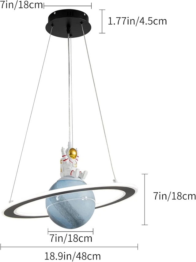 Alt view image 5 of 7 - O'NEELDY Astronaut Chandelier, 19'' 40W LED Pendant Light for Kids Room
