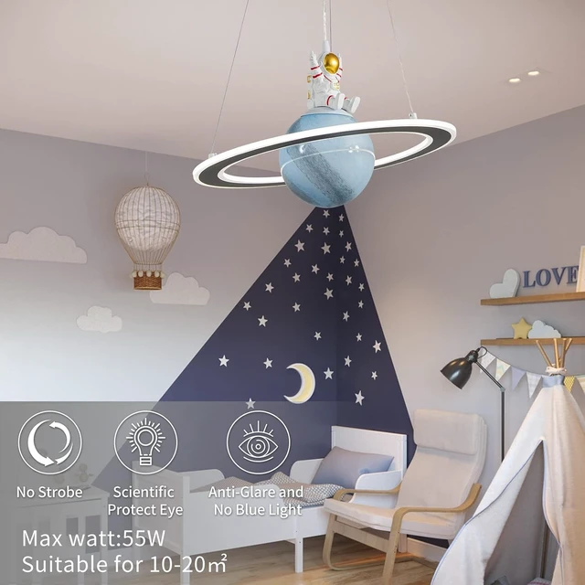 Alt view image 6 of 7 - O'NEELDY Astronaut Chandelier, 19'' 40W LED Pendant Light for Kids Room