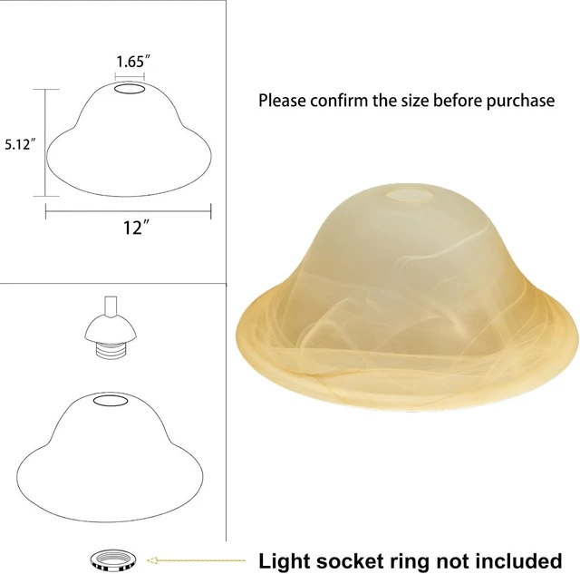 Alt view image 3 of 7 - 12"D Retro Alabaster Glass Domed Shade with 1.65" Opening, Pendant Light Cover, Lighting Fixture Replacement