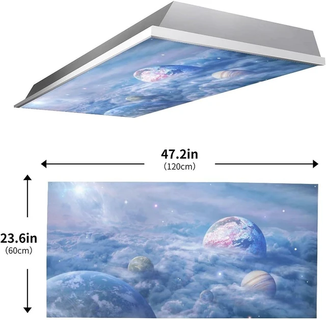 Alt view image 3 of 7 - 2PCS Fluorescent Light Covers for Classroom Ceiling Lights Magnetic Light Covers,Fluorescent Light Filters for School Home Office Drop Ceiling Lamp Decor Light Filters 4x2Feet(Planet Drool)