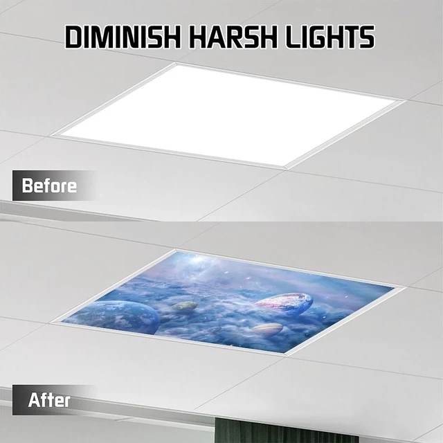 Alt view image 6 of 7 - 2PCS Fluorescent Light Covers for Classroom Ceiling Lights Magnetic Light Covers,Fluorescent Light Filters for School Home Office Drop Ceiling Lamp Decor Light Filters 4x2Feet(Planet Drool)