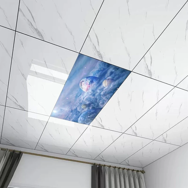 Alt view image 7 of 7 - 2PCS Fluorescent Light Covers for Classroom Ceiling Lights Magnetic Light Covers,Fluorescent Light Filters for School Home Office Drop Ceiling Lamp Decor Light Filters 4x2Feet(Planet Drool)