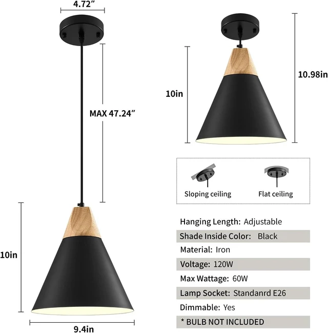 Alt view image 6 of 7 - 3-Pack Black Pendant Light, Modern Island Pendant Lights for Kitchen Island