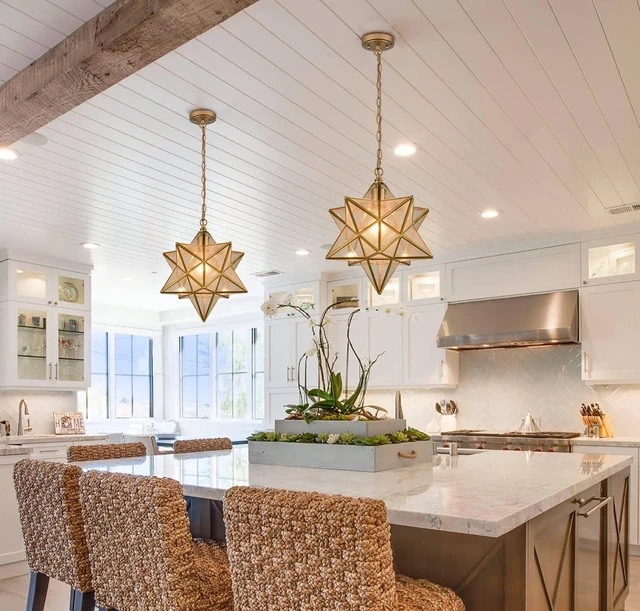 Alt view image 4 of 7 - DAYCENT Brass Moravian Star Pendant Lighting Seeded Glass Pendant Lights 13 1/2 inches