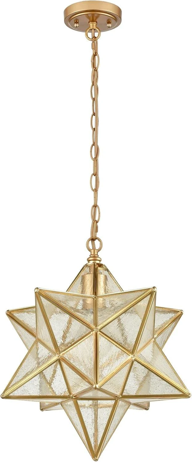 Alt view image 5 of 7 - DAYCENT Brass Moravian Star Pendant Lighting Seeded Glass Pendant Lights 13 1/2 inches