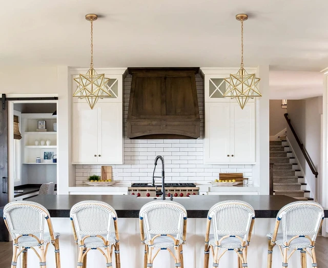 Alt view image 6 of 7 - DAYCENT Brass Moravian Star Pendant Lighting Seeded Glass Pendant Lights 13 1/2 inches