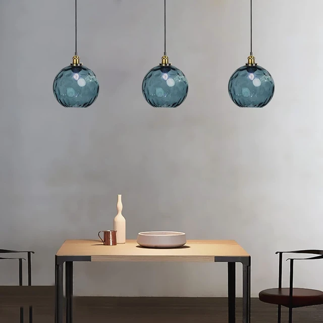 Alt view image 3 of 7 - Pendant Light Shade Industrial Hanging Lights Fixtures Ceiling Outdoor Pendant Lighting for Kitchen Island Dining Room Unique Lamp in Kitchen Farmhouse Bedroom (Dark Blue, 7.8 Inches)