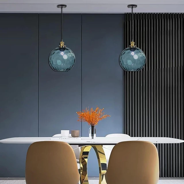 Alt view image 4 of 7 - Pendant Light Shade Industrial Hanging Lights Fixtures Ceiling Outdoor Pendant Lighting for Kitchen Island Dining Room Unique Lamp in Kitchen Farmhouse Bedroom (Dark Blue, 7.8 Inches)
