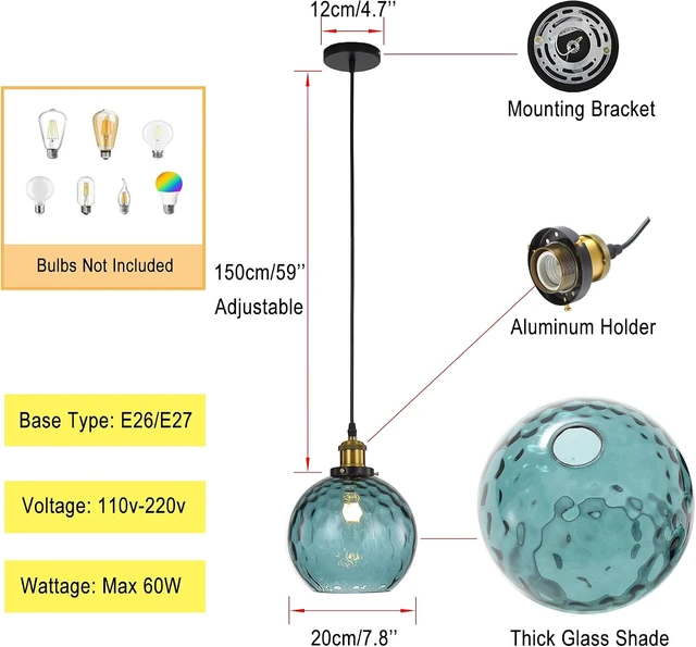 Alt view image 5 of 7 - Pendant Light Shade Industrial Hanging Lights Fixtures Ceiling Outdoor Pendant Lighting for Kitchen Island Dining Room Unique Lamp in Kitchen Farmhouse Bedroom (Dark Blue, 7.8 Inches)