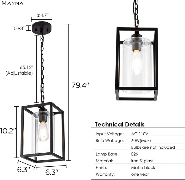 Alt view image 3 of 7 - MAYNA 1-Light Farmhouse Pendant Light, Black Pendant Lights Kitchen Island