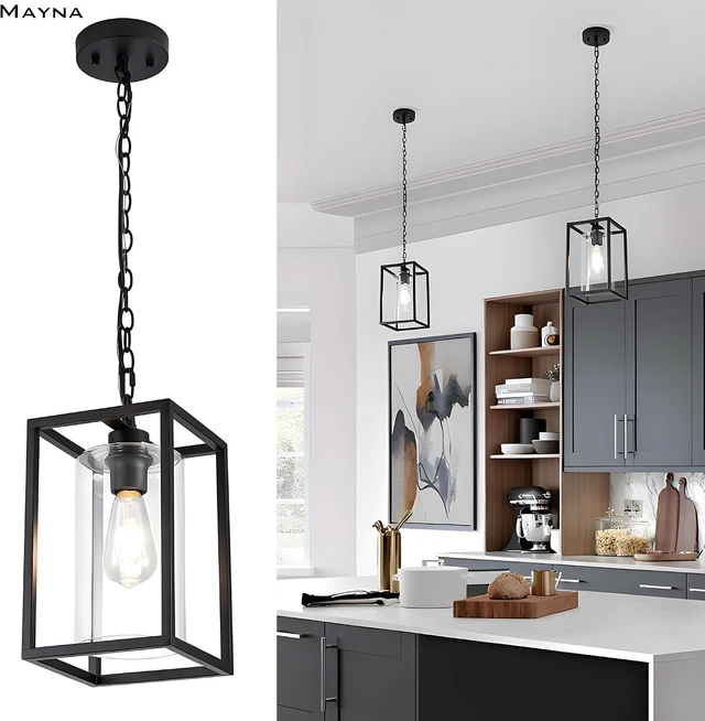 Alt view image 2 of 7 - MAYNA 1-Light Farmhouse Pendant Light, Black Pendant Lights Kitchen Island