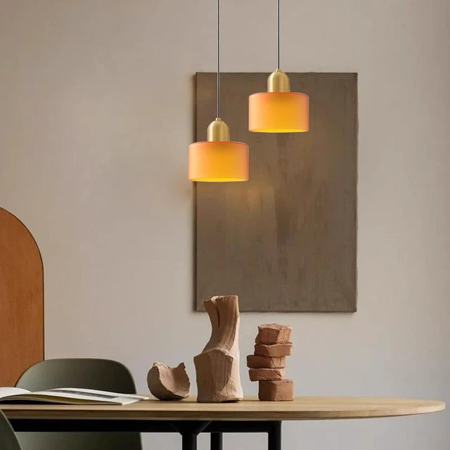 Alt view image 2 of 6 - Modern Glass Pendant Light, E26 Hanging Light Fixture with Gold Metal Socket, Adjustable Cord Ceiling Lighting for Kitchen, Dining Room, and Bedroom (Orange)