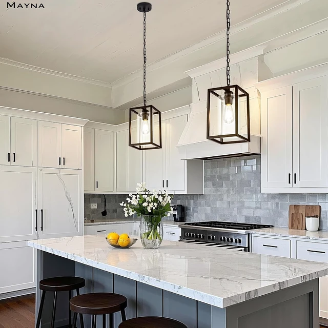 Alt view image 6 of 7 - MAYNA 1-Light Farmhouse Pendant Light, Black Pendant Lights Kitchen Island