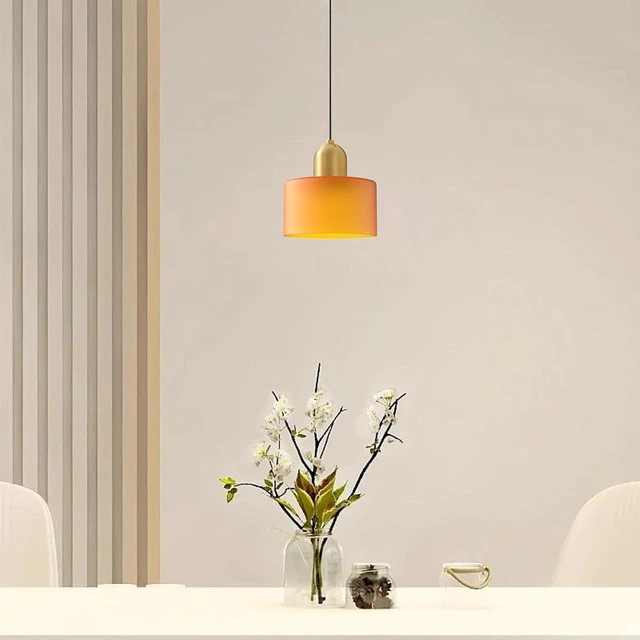 Alt view image 3 of 6 - Modern Glass Pendant Light, E26 Hanging Light Fixture with Gold Metal Socket, Adjustable Cord Ceiling Lighting for Kitchen, Dining Room, and Bedroom (Orange)