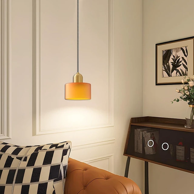 Alt view image 4 of 6 - Modern Glass Pendant Light, E26 Hanging Light Fixture with Gold Metal Socket, Adjustable Cord Ceiling Lighting for Kitchen, Dining Room, and Bedroom (Orange)