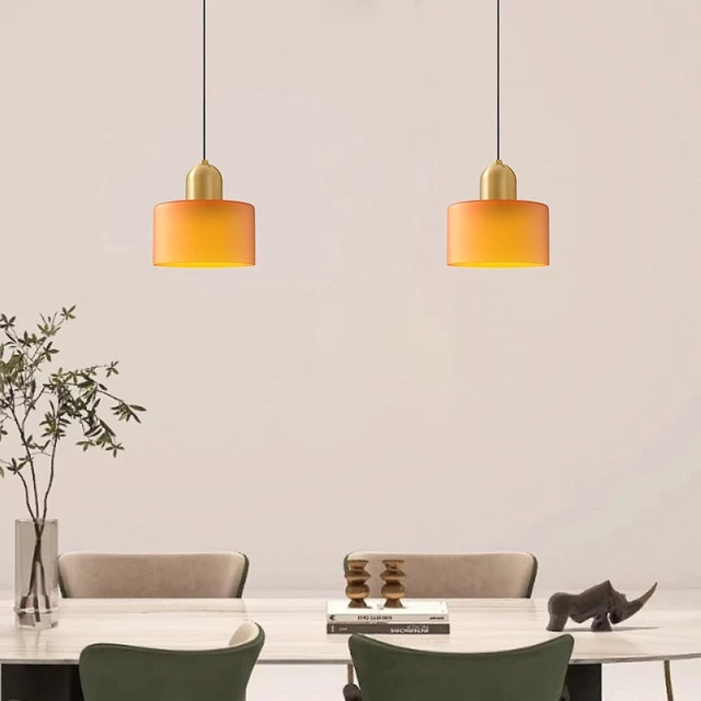 Alt view image 5 of 6 - Modern Glass Pendant Light, E26 Hanging Light Fixture with Gold Metal Socket, Adjustable Cord Ceiling Lighting for Kitchen, Dining Room, and Bedroom (Orange)