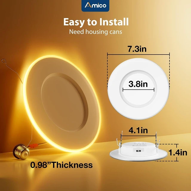 Alt view image 5 of 7 - Amico 5/6 inch LED Retrofit Recessed Can Lights with Night Light, 12 Pack
